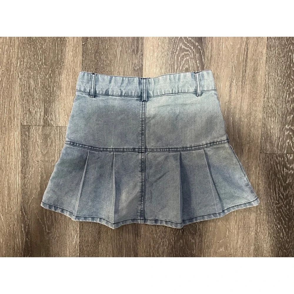 Bratz Mini Skirt Light Wash Small Denim Pleated Y2K Logo 2000s 90s Vintage